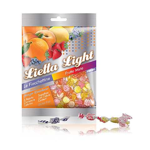Farbo caramelle senza zucchero alla frutta, gusti misti, senza glutine, 50 gr - Lietta Light