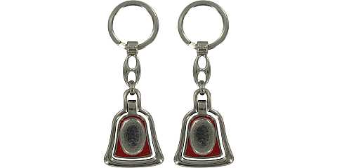 Fondo Portachiavi campana doppia in metallo nichelato con smalto rosso