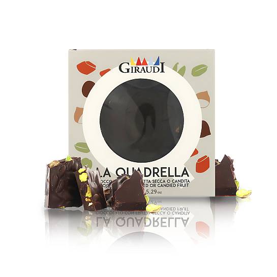 Tavoletta di cioccolato fondente 61% con pistacchi di Sicilia, 150g, linea Le Quadrelle