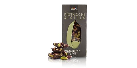 Tavoletta di cioccolato fondente 61% artigianale con pistacchi di Sicilia, 100 grammi, linea Le Toste