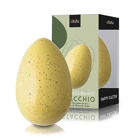Uovo Di Pasqua ''Atzeco'', Uovo Artigianale Di Cioccolato Bianco Al Pistacchio, Senza Glutine, 200 Grammi