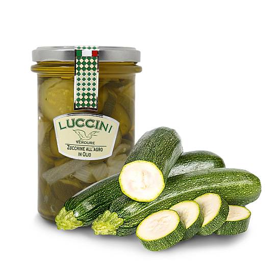 Zucchine agrodolci in olio, 280 grammi, Luccini Conserve di verdura di prima qualità