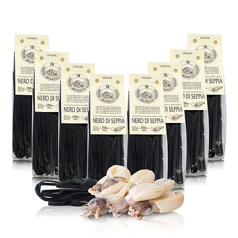 Linguine al nero di seppia, pasta aromatizzata, 8 confezioni da 250 grammi