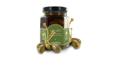 Cucunci di Pantelleria, frutti del cappero in olio extravergine d'oliva, calibro medio - vasetto 100g