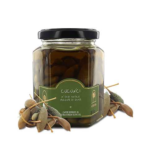 Cucunci di Pantelleria, frutti del cappero in olio extravergine d'oliva, calibro medio - vasetto 240g