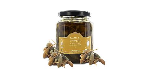 Cucunci sottolio, frutti di cappero di Pantelleria con gambo in olio extravergine d'oliva - vasetto 240g