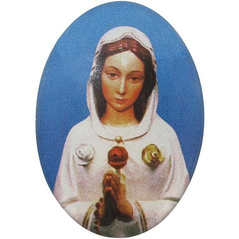 Calamita Madonna di Medjugorje in metallo nichelato con preghiera in italiano