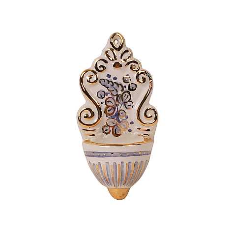 Acquasantiera in ceramica cm 13 - Modello Arabesco celeste e oro