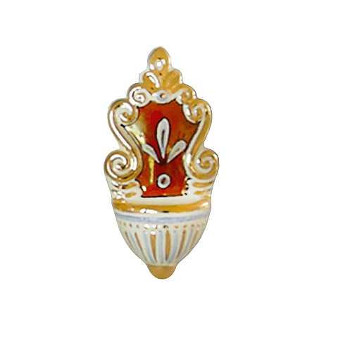 Acquasantiera in ceramica  cm 12 - Modello Arabesco rosso celeste e oro