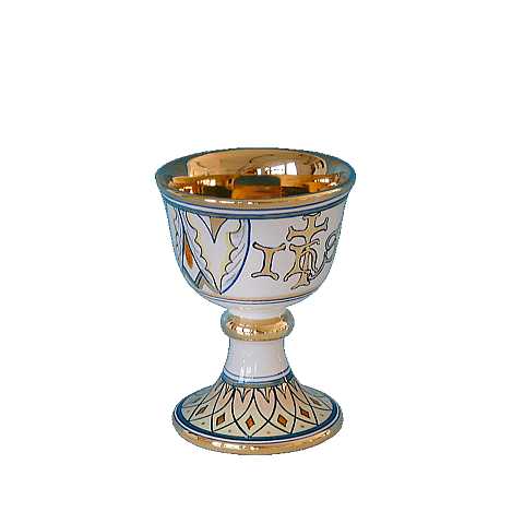 Calice in Ceramica di Deruta, Calice Liturgico Artigianale di Deruta, con Simbolo Ihs 