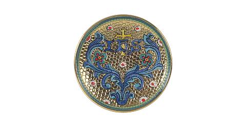 Sambuco Arte Sacra Patena in Ceramica di Deruta Fatta a Mano, Patena per Celebrazione Messa Realizzata Artigianalmente in Italia a Deruta con Simbolo Ihs ''Modello Bizantino'',  15 Cm