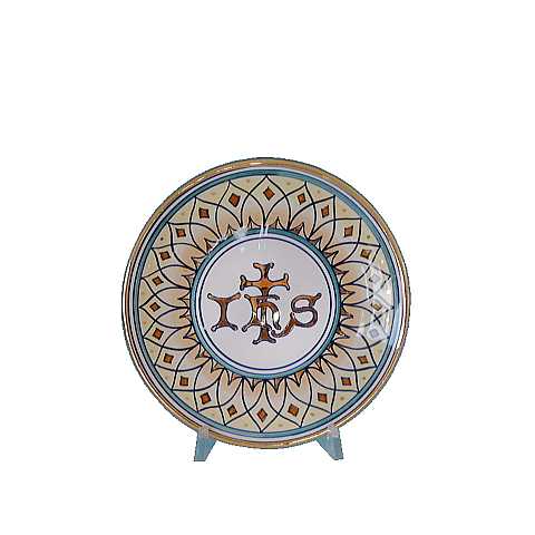 Patena in Ceramica di Deruta, Manufatto Artigianale di Deruta Simbolo Ihs 