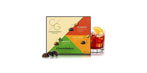 CG Ciocoshaker: Scatola Da 18 Praline Con Ripieno In 3 Gusti Alcolici, Cioccolatini Artigianali Gourmet In Confezione Regalo, 100 Grammi