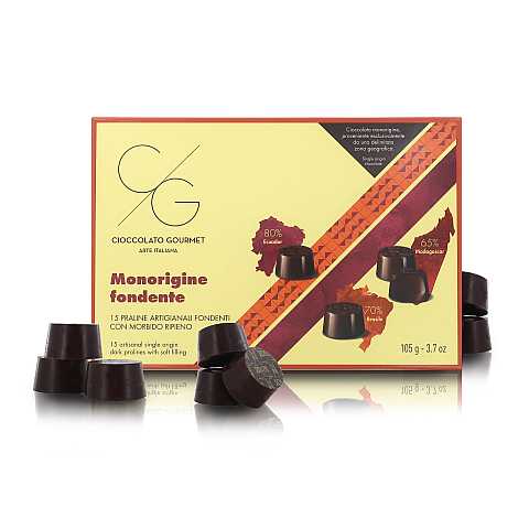 Monorigine Fondente: Scatola Di 15 Praline Con Ripieno Cremoso Di Cioccolato Monorigine Gourmet, Confezione Regalo, 105 Grammi