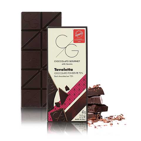 CG Tavoletta Di Cioccolato Gourmet, Cioccolato Fondente 72% Classica, 60 Grammi