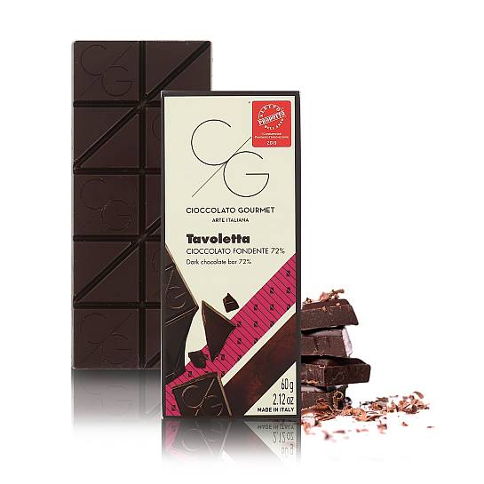 CG Tavoletta Di Cioccolato Gourmet, Cioccolato Fondente 72% Classica, 60 Grammi