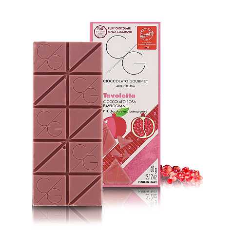 CG Tavoletta Di Cioccolato Gourmet, Cioccolato Rosa Ruby Al Melograno, 60 Grammi