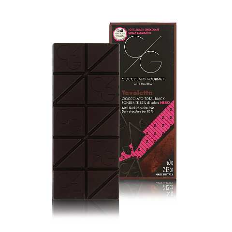 Tavoletta Di Cioccolato Gourmet, Cioccolato Fondente 83% Total Black, 60 Grammi