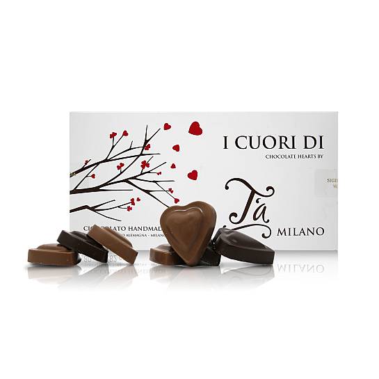 Scatola di 10 cioccolatini a forma di cuore per S. Valentino, anniversari e occasioni romantiche - 80g