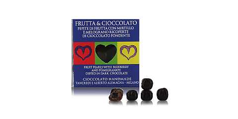 T'a Milano Mirtillo e melograno rivestiti di cioccolato fondente 66% (60g)