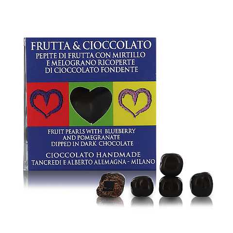 T'a Milano Mirtillo e melograno rivestiti di cioccolato fondente 66% (60g)