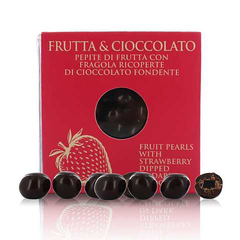 Pepite di frutta con fragola ricoperte di cioccolato fondente 66%, praline alla frutta e cioccolato - 350g