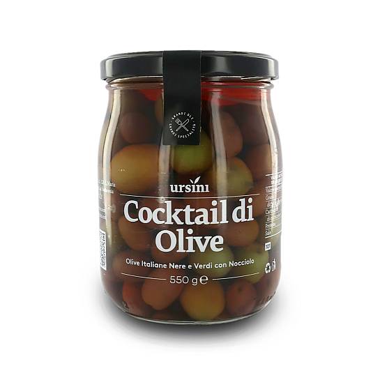 Cocktail di olive italiane con nocciolo, olive verdi e nere in salamoia, 550g