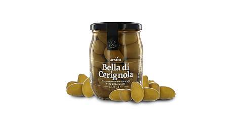 Olive Bella di Cerignola, Olive Verdi Giganti di Cerignola con Nocciolo, in Salamoia, 550g, Peso Sgocciolato 300g
