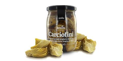 Carciofini sott'olio: cuori di carciofi grigliati a mano aromatizzati alla menta, in olio extra vergine d'oliva, 260g