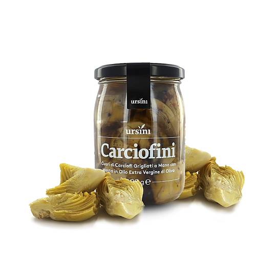 Carciofini sott'olio: cuori di carciofi grigliati a mano aromatizzati alla menta, in olio extra vergine d'oliva, 260g