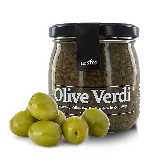 Pestato di olive verdi, pâté di olive e basilico con olio extra vergine d'oliva - 170 g