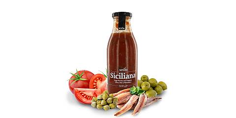 Sugo alla siciliana, con capperi, alici e olive, 500 g