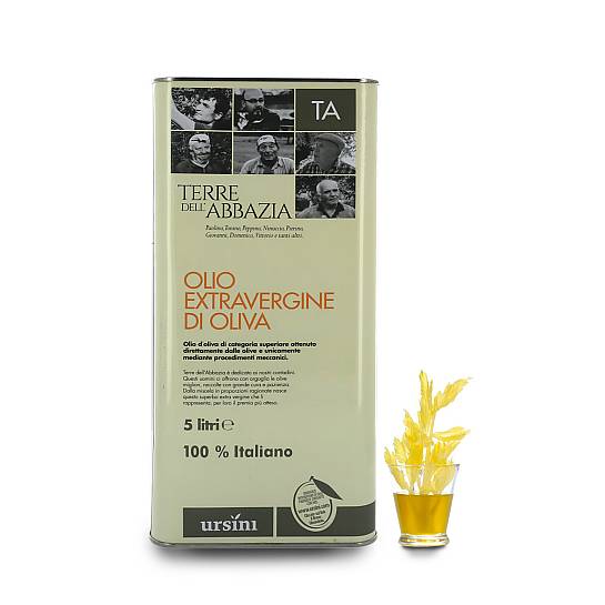 Olio extra vergine d'oliva Terre dell'Abbazia, 100% italiano, latta da 5 litri