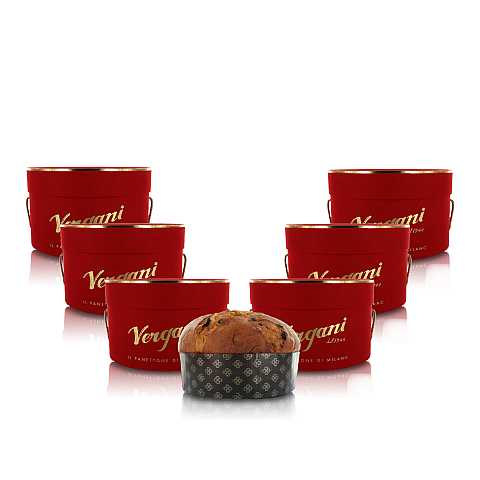 Panettone Excellence in scatola a cilindro rossa fatta a mano, ricetta tradizionale milanese, 1kg - confezione da 6 pezzi