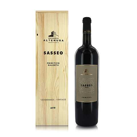 Masseria Altemura Vino Rosso Sasseo Primitivo Salento IGT, 2018, Magnum 1,5 Lt in Cassetta di Legno