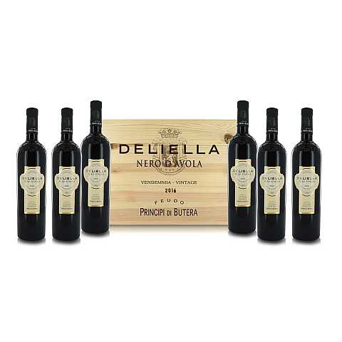 Principi di Butera Vino Rosso Deliella Nero d'Avola Sicilia DOC 2016, Cassetta di Legno, 6 x 750 Ml